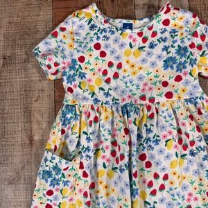 Old Navy Girls 5T Strawberry Lemon Floral Fruit Print Cotton Pocket Dress White